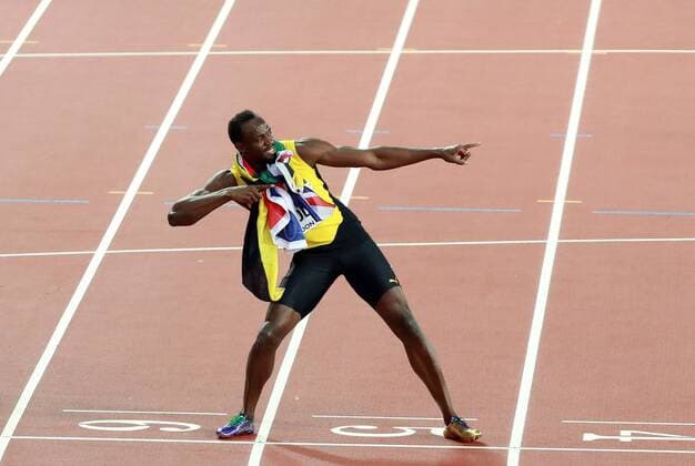 Bilder des Tages - SPORT (170806) -- LONDON, Aug. 6, 2017 -- Jamaican Usain Bolt reacts after Men s 100m Final on Day 2 of the 2017 IAAF World Championships at London Stadium in London, Britain, on Aug. 5, 2017. Usain Bolt took the bronze with 9.95 seconds. ) (SP)BRITAIN-LONDON-ATHLETICS-WORLD CHAMPIONSHIPS-DAY 2-BOLT LuoxHuanhuan 