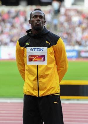 Usain BOLT (JAM) on the mens 100m podium during the London 2017 IAAF World Athletic Championship at Queen Elizabeth Olympic Park, London, United Kingdom on 6 August 2017. Copyright: xVincexMignottx 16130329