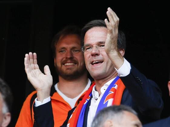 (170807) -- ENSCHEDE, Aug. 7, 2017 -- Dutch Prime Minister Mark Rutte reacts as he watches the UEFA Women s EURO 2017 soccer tournament final match between Netherlands and Denmark in Enschede, the Netherlands, Aug. 6, 2017. The Netherlands won 4-2 and claimed the title. ) (SP)NETHERLANDS-ENSCHEDE-UEFA-WOMEN S EURO 2017 FINAL-NETHERLANDS VS DENMARK YexPingfan 