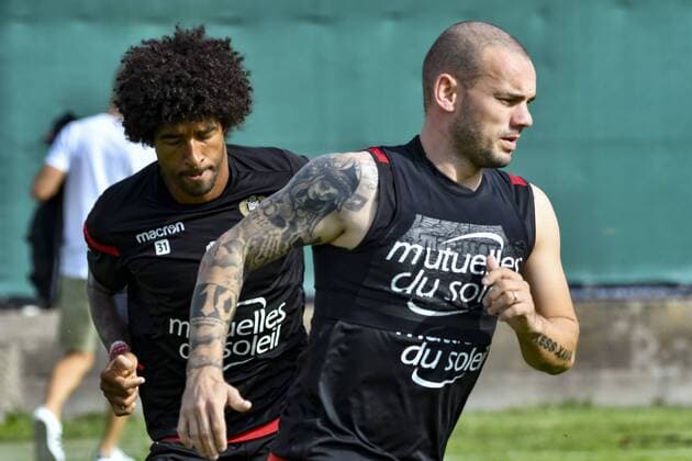 Wesley Sneijder (OGC Nice) FOOTBALL : Entrainement de l OGC Nice - Nice - 08 08 2017 NorbertScanella Panoramic 