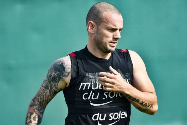 Wesley Sneijder (OGC Nice) FOOTBALL : Entrainement de l OGC Nice - Nice - 08 08 2017 NorbertScanella Panoramic 