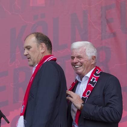 Saisoneröffnung 1. FC Köln 1. Fussball Bundesliga Saison 2017 2018 RheinEnergie Stadion Koeln Deutschland Datum: 06.08.2017 Links: Manager Jörg Schmadtke (1. FC Köln) Rechts: Präsident Werner Spinner (1. FC Köln)