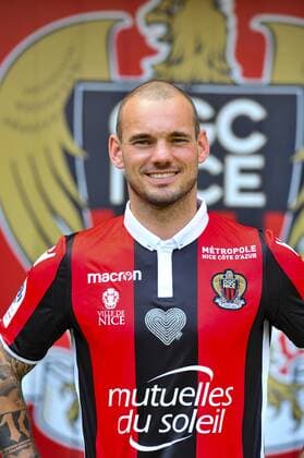Fußball, OGC Nizza präsentiert Wesley Sneijder Wesley Sneijder (OGC Nice) FOOTBALL : Nouvelles recrues de l OGC Nice - Presentation des joueurs - Nice - 08 08 2017 NorbertScanella Panoramic 