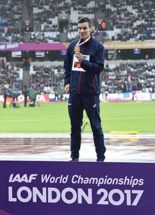 LONDON , UNITED KINGDOM - AUGUST 9 : Pierre Ambroise Bosse of France pictured with his gold medal during podium ceremony 800 final at the16th IAAF World Athletics championships from august 4 till 13, 2017 in London ,United Kingdom, 09 08 2017 ATHLETISME : Championnats du Monde - Londres - 09 08 2017 PhotoNews Panoramic  775015799