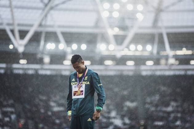 London, Großbritannien, 09.08.2017: Leichtathletik WM London 2017 - Tag 6. 400m Männer Siegerehrung, Wayde van Niekerk (Südafrika)