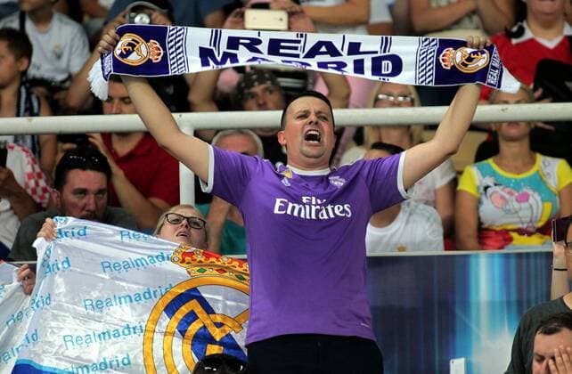 SOCCER - UEFA Super Cup, Manchester vs Madrid SKOPJE,MACEDONIA,08.AUG.17 - SOCCER - UEFA Super Cup, Manchester United ManU FC vs Real Madrid CF. Image shows a fan. GEPAxpictures xAleksandarxDjorovic