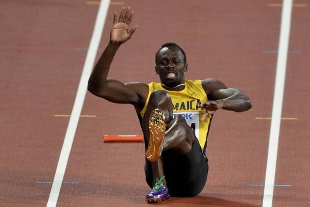 Jamaica s Usain Bolt pictured during the final of the men s 4x100m relay on the eighth day of the IAAF World Championships 2017 in London, United Kingdom, Saturday 12 August 2017. The Worlds are taking place from 4 to 13 August. DIRKxWAEM  x05147495x