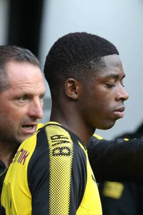 Fußball Supercup 2017 Borussia Dortmund - FC Bayern München am 05.08.2017 im Signal Iduna Park in Dortmund Ousmane Dembele (Dortmund) hat die Augen geschlossen MH