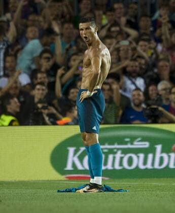 Partido de ida de la Supercopa de Espana entre el Barcelona y el Real Madrid. En la imagen, celebración de Cristiano Ronaldo tras marcar. Spanish Super Cup first leg match between Barcelona and Real Madrid. In this picture, Cristiano Ronaldo celebrates after scoring. xPacoxLargox 