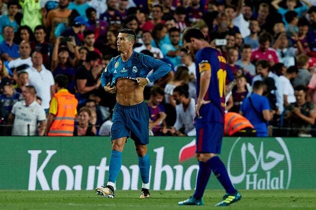 August 13th 2017, Nou Camp, Barcelona, Spain; Spanish Football Supercopa 1st Leg FC Barcelona Barca versus Real Madrid; Cristiano Ronaldo (L) of Real Madrid CF looks on after a goal to make it 1-2 next to Leo Messi of FC Barcelona; xDavidxAliagax  ActionPlus11916341