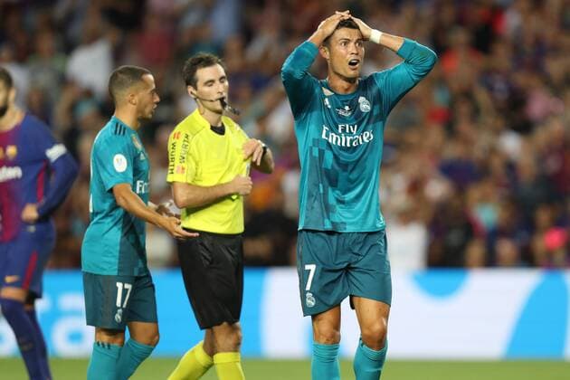 August 13, 2017 - Barcelona, Spain - Cristiano Ronaldo of Real Madrid reacts as receives a red card during the Spanish Super Cup football match between FC Barcelona Barca and Real Madrid on August 13, 2017 at Camp Nou stadium in Barcelona, Spain. Football - Spanish Super Cup - FC Barcelona vs Real Madrid.  - ZUMAb169 20170813_zaa_b169_028 Copyright: xManuelxBlondeau Aop.Pressx