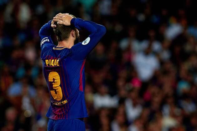 August 13th 2017, Nou Camp, Barcelona, Spain; Spanish Football Supercopa 1st Leg FC Barcelona Barca versus Real Madrid; Gerard Pique of FC Barcelona reacts after missing a chance; xDavidxAliagax  ActionPlus11916322