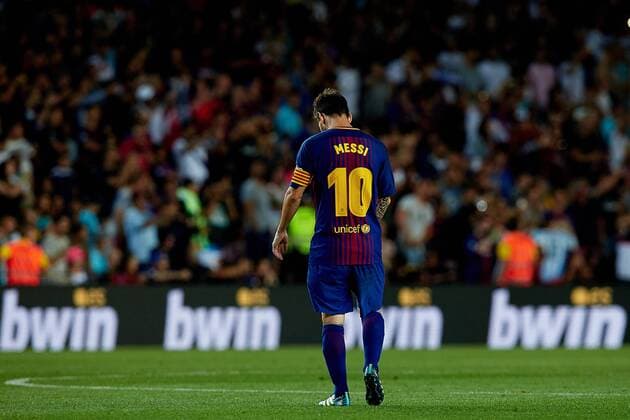 August 13th 2017, Nou Camp, Barcelona, Spain; Spanish Football Supercopa 1st Leg FC Barcelona Barca versus Real Madrid; Leo Messi of FC Barcelona looks down; xDavidxAliagax  ActionPlus11916468