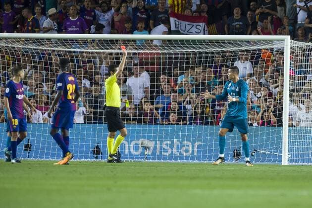 August 13, 2017 - Barcelona, Catalonia - Cristiano Ronaldo expulsed during the match between FC Barcelona Barca - Real Madrid, for the first leg of the Spanish Supercup, held at Camp Nou Stadium on 13th August 2017 in Barcelona, Spain. FC Barcelona v Real Madrid - Supercopa de Espana: 1st Leg  - ZUMAn230 20170813_zaa_n230_660 Copyright: xNurx