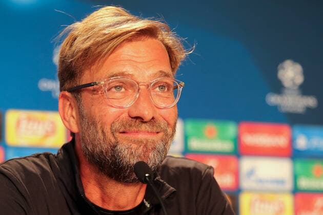 Jürgen Klopp (Kloppo, Trainer, Cheftrainer, Team Manager, LFC), bei der Pressekonferenz am Vortag des Spiels, Abschlusspressekonferenz, PK, press conference PK Pressekonferenz Pressetermin, Medientermin, Porträt, Portrait, Einzelbild, Fussball, UEFA Champions League Qualifikation, MD-1, TSG 1899 Hoffenheim - FC Liverpool, xozx