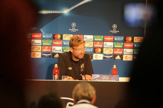 Sinsheim, Germany 14.08.2017, UEFA Champions League - 2017 18 Season, Erste Play-off-Runde, Pressekonferenz und Training zum Spiel TSG 1899 Hoffenheim - FC Liverpool, Trainer Jürgen Klopp (Liverpool) ( DeFodi506