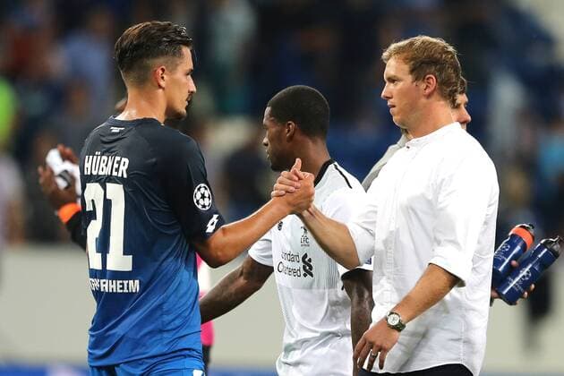 15.08.2017, xtvx, Fussball Champions League Quali, TSG 1899 Hoffenheim - FC Liverpool, emspor, v.l. nach dem Spiel, after the match Benjamin Huebner (TSG 1899 Hoffenheim) Trainer Julian Nagelsmann (TSG 1899 Hoffenheim) Sinsheim
