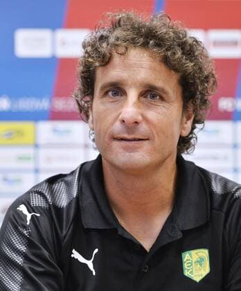 Imanol Idiakez, coach of AEK Larnaca, speaks to journalists during the press conference PK Pressekonferenz prior to the UEFA Europa League soccer match Viktoria Plzen vs AEK Larnaka in Pilsen, Czech Republic, August 16, 2017. (CTKxPhoto MiroslavxChaloupka) CTKPhotoP201708160806801  cha14