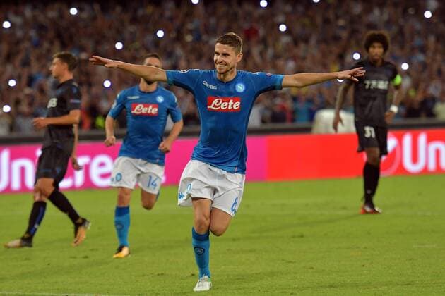 Esultanza Gol Jorginho Rigore. Goal Celebration after Penalty Napoli 16-08-2017 Stadio San Paolo Napoli - Nice Uefa Champions League 2017 2018 Play Off Foto Andrea Staccioli Insidefoto andreaxstaccioli