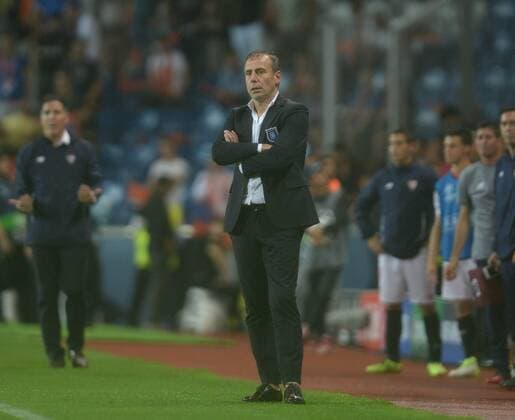 Coach Abdullah Avci of Basaksehir during the UEFA Champions League Play Off first leg football match Medipol Basaksehir vs FC Sevilla, on August 16 2017 at the Basaksehir Fatih Terim Stadium in Istanbul , Turkey. 