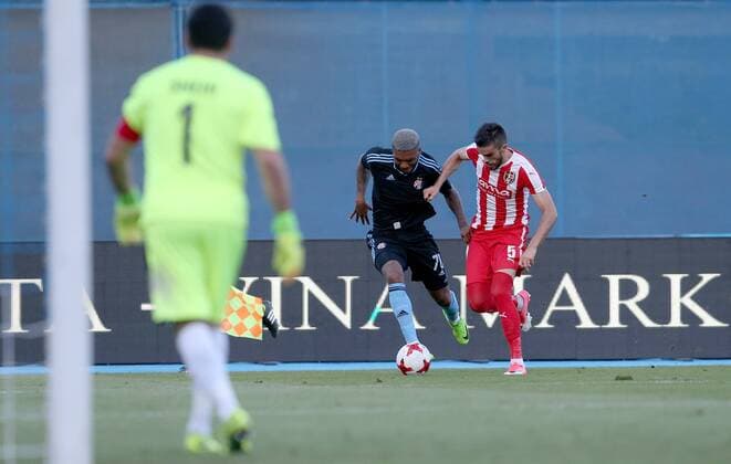 The first match of the playoffs to enter the UEFA Europa League, GNK Dinamo - KF Skenderbeu 17.08.2017., Croatia, Maksimir Stadium, Zagreb - The first match of the playoffs to enter the UEFA Europa League, GNK Dinamo - KF Skenderbeu.Junior Fernandes, Bajram Jashanica.  DaliborxUrukalovic PIXSELL