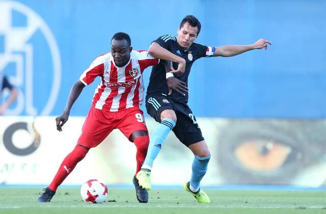 The first match of the playoffs to enter the UEFA Europa League, GNK Dinamo - KF Skenderbeu 17.08.2017., Croatia, Maksimir Stadium, Zagreb - The first match of the playoffs to enter the UEFA Europa League, GNK Dinamo - KF Skenderbeu. Ali Sowe, Leonardo Sigali.  SanjinxStrukic PIXSELL