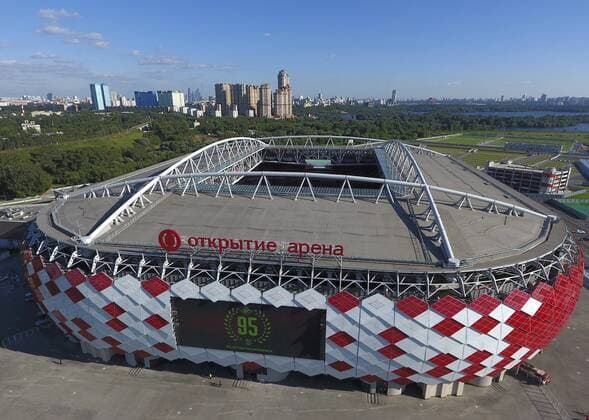 MOSCOW, RUSSIA - JULY 31, 2017: An aerial view of Otkrytie Arena Stadium, FC Spartak s new home stadium and a venue for 2018 FIFA World Cup WM Weltmeisterschaft Fussball matches. Artyom Korotayev TASS  TS059B6E