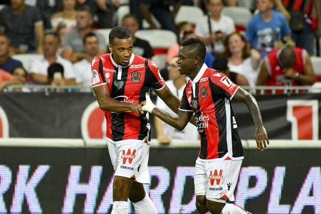 Joie - Alassane Plea (OGC Nice) - Jean Michael Seri (OGC Nice) FOOTBALL : OGC Nice vs Guingamp - Ligue 1 - Nice - 19 08 2017 NorbertScanella Panoramic 