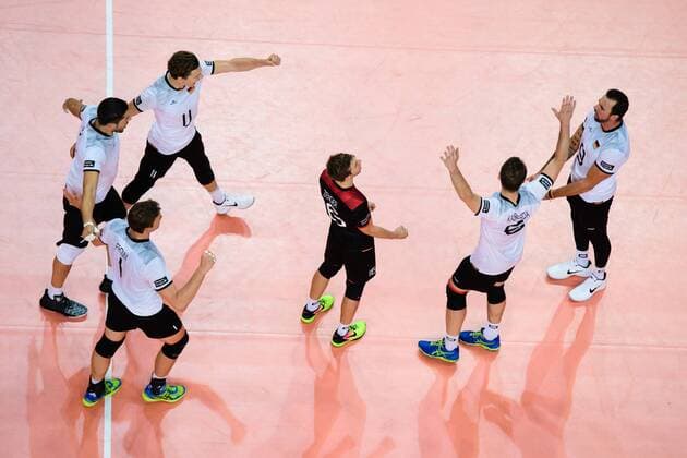 19.08.2017, ÖVB Arena, Bremen Volleyball, Länderspiel Laenderspiel, Deutschland vs. Belgien Jubel Christian Fromm ( 1 GER), Michael Andrei ( 7 GER), Lukas Kampa ( 11 GER), Julian Zenger ( 16 GER), Denys Kaliberda ( 6 GER), Georg Grozer ( 9 GER)