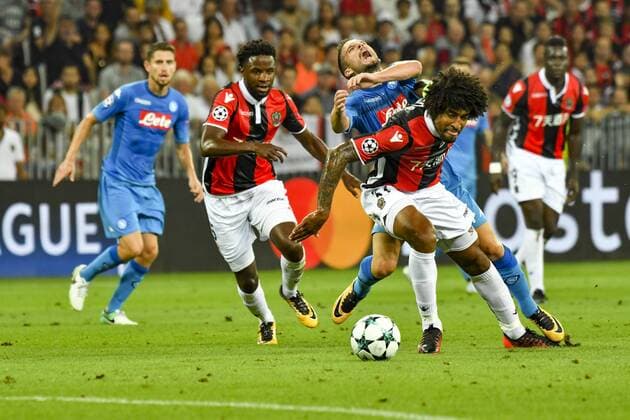 Dante Bofim (OGC Nice) - Dries Mertens (Naples) FOOTBALL : Nice vs Naples - Ligue des Champions - Barrage Match Retour - Nice - 22 08 2017 NorbertScanella Panoramic 