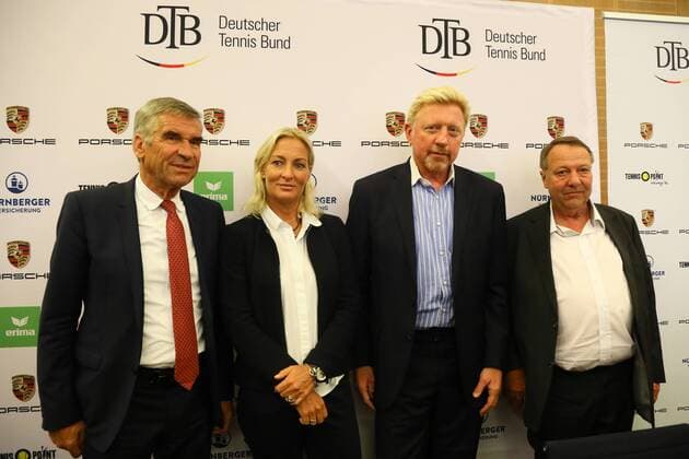 Boris Becker (Head of Men s Tennis) und Barbara Rittner (Head of Women s Tennis) bei der Pressekonferenz mit DTB-Präsident Ulrich Klaus - 23.08.2017: DTB stellt Boris Becker als Head of men s Tennis vor, Plenarsaal Römer