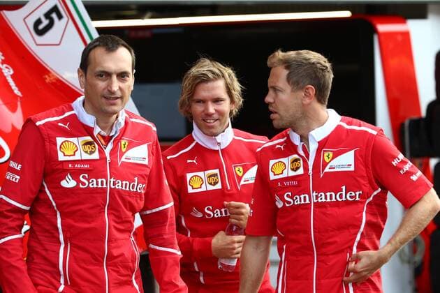 24.08.2017 - Riccardo Adami (ITA) Ferrari Race Engineer, Antti Kontsas (FIN) Sebastian Vettel Personal Trainer and Sebastian Vettel (GER) Scuderia Ferrari SF70H Belgian Grand Prix, Spa-Francorchamps 24 - 27 August 2017 24.08.2017 - Riccardo Adami (ITA) Ferrari Race Engineer, Antti Kontsas (FIN) Sebastian Vettel Personal Trainer and Sebastian Vettel (GER) Scuderia Ferrari SF70H 