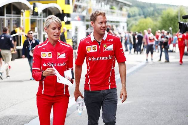 Sebastian Vettel (Scuderia Ferrari) mit seiner Pressereferentin Britta Roeske, Grosser Preis von Belgien 2017, Rennen, Motorsport, Formel 1, 24.08.2017, Spa Franchorchamps Copyright: xNeisx Eibner-Pressefotox EP_ans