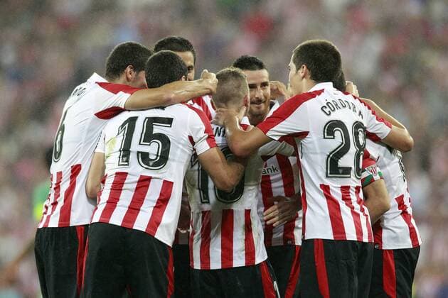 Athletic Club de Bilbao s players celebrate goal during Europa League Play-off, 2nd leg. August 24,2017.  (2017082409)