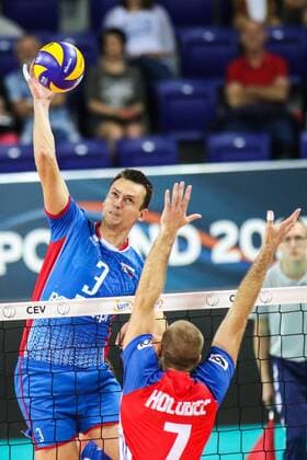25.08.2017, Szczecin , Slowacja - Czechy , CEV Mistrzostwa Europy w Pilce Siatkowej mezczyzn Lotto Eurovolley Poland 2017 , Volleyball European Championships Poland 2017 , Slovakia - Czech Republic , N Z Emanuel Kohut (SVK), Ales Holubec (CZE) , FOT. Adam Jastrzebowski newspix.pl --- Newspix.pl  20170825_awj_234