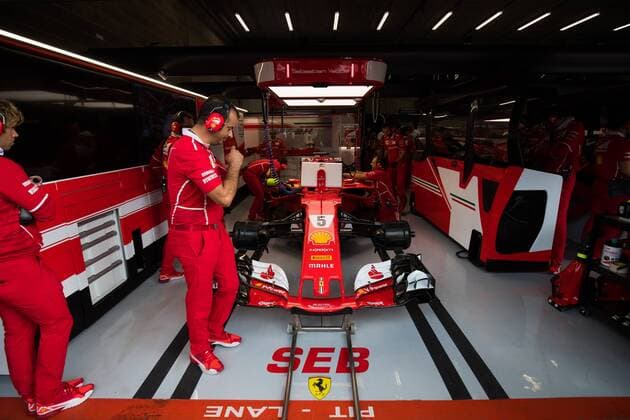26th August 2017, Circuit de Spa-Francorchamps, Belgium; Belgium Grand Prix, Qualifying Session; Sebastian VETTEL from Germany of Team Scuderia Ferrari, Ferrari SF70-H, Ferrari 062 engine in to the box xEricxAlonsox  ActionPlus11920831