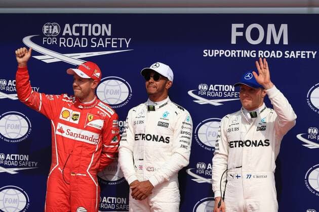26th August 2017, Circuit de Spa-Francorchamps, Belgium; Belgium Grand Prix, Qualifying Session; Lewis Hamilton - Mercedes AMG Petronas F1 W08 EQ Energy+ takes the 68th pole of his career followed by Sebastian Vettel - Scuderia Ferrari and then Valtteri Bottas xOctanex  ActionPlus11920967