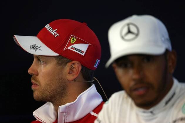 26.08.2017 - Qualifying, press conference PK Pressekonferenz Sebastian Vettel (GER) Scuderia Ferrari SF70H and Lewis Hamilton (GBR) Mercedes AMG F1 W08 Belgian Grand Prix, Spa-Francorchamps 24 - 27 August 2017 26.08.2017 - Qualifying, Press conference, Sebastian Vettel (GER) Scuderia Ferrari SF70H and Lewis Hamilton (GBR) Mercedes AMG F1 W08 