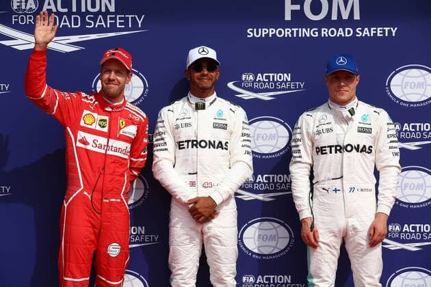 26.08.2017 - Qualifying, 2nd place Sebastian Vettel (GER) Scuderia Ferrari SF70H, Lewis Hamilton (GBR) Mercedes AMG F1 W08 pole position and 3rd place Valtteri Bottas (FIN) Mercedes AMG F1 W08 Belgian Grand Prix, Spa-Francorchamps 24 - 27 August 2017 26.08.2017 - Qualifying, 2nd place Sebastian Vettel (GER) Scuderia Ferrari SF70H, Lewis Hamilton (GBR) Mercedes AMG F1 W08 pole position and 3rd place Valtteri Bottas (FIN) Mercedes AMG F1 W08 