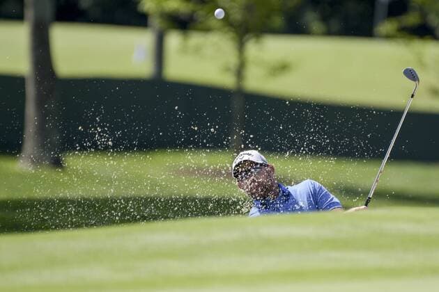 August 26, 2017 - Old Westbury, New York, U.S - Scott Brown hits one out of the sand trap on the first hole during the third round of The Northern Trust at Glen Oaks Club in Old Westbury, NY. GOLF 2017 - The Northern Trust - Third Round - ZUMAc119 20170826_zaf_c119_014 Copyright: xBrianxCianciox