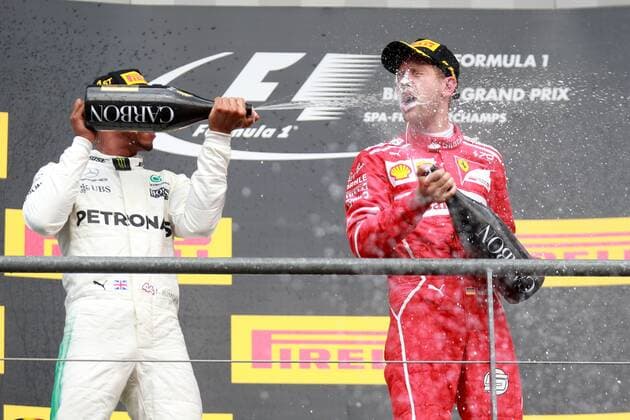 Motorsports: FIA Formula One World Championship WM Weltmeisterschaft 2017, Grand Prix of Belgium, 44 Lewis Hamilton (GBR, Mercedes AMG Petronas F1 Team), 5 Sebastian Vettel (GER, Scuderia Ferrari), Spa-Francorchamps Belgium xHOCHxZWEIx