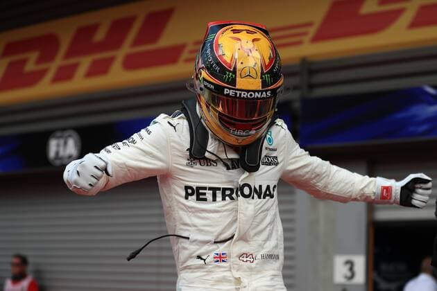 27th August 2017, Circuit de Spa-Francorchamps, Belgium; Belgium Grand Prix, Race Day. Lewis Hamilton - Mercedes AMG Petronas F1 W08 EQ Energy+ wins the Spa GP and celebrates in parc ferme xOctanex  ActionPlus11922503