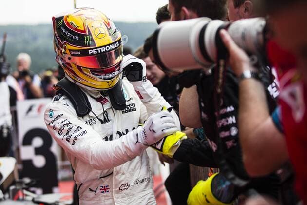 August 27, 2017 - Spa, Belgium - 44 HAMILTON Lewis from Great Britain of team Mercedes GP celebrating his victory during the Formula One Belgian Grand Prix at Circuit de Spa-Francorchamps on August 27, 2017 in Spa, Belgium. F1 Grand Prix of Belgium - Race  - ZUMAn230 20170827_zaa_n230_170 Copyright: xXavierxBonillax