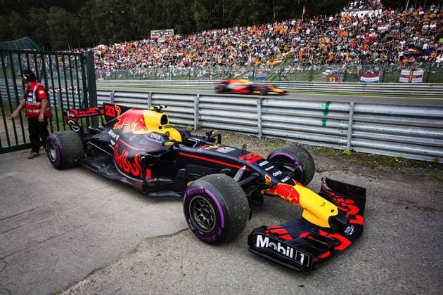 August 27, 2017 - Spa, Belgium - 33 VERSTAPPEN Max from Nederlans of Red Bull Tag Heuer out while 03 RICCIARDO Daniel from Australia of Red Bull Tag Heuer passes trought the straight during the Formula One Belgian Grand Prix at Circuit de Spa-Francorchamps on August 27, 2017 in Spa, Belgium. F1 Grand Prix of Belgium - Race  - ZUMAn230 20170827_zaa_n230_162 Copyright: xXavierxBonillax