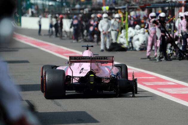 27.08.2017 - Race, Sergio Perez (MEX) Sahara Force India F1 VJM010 after Crash with Esteban Ocon (FRA) Sahara Force India F1 VJM10 Belgian Grand Prix, Spa-Francorchamps 24 - 27 August 2017 27.08.2017 - Race, Sergio Perez (MEX) Sahara Force India F1 VJM010 after Crash with Esteban Ocon (FRA) Sahara Force India F1 VJM10 