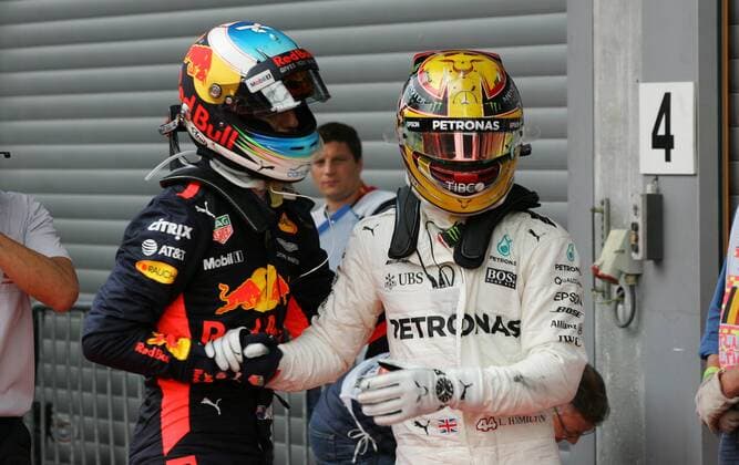 Daniel Ricciardo, Red Bull Racing, Lewis Hamilton; Mercedes Grand Prix, formula 1 GP, Belgien in Spa, 27.08.2017 Photo:mspb Stiefel Daniel Ricciardo, Lewis Hamilton; formula 1 Belgien