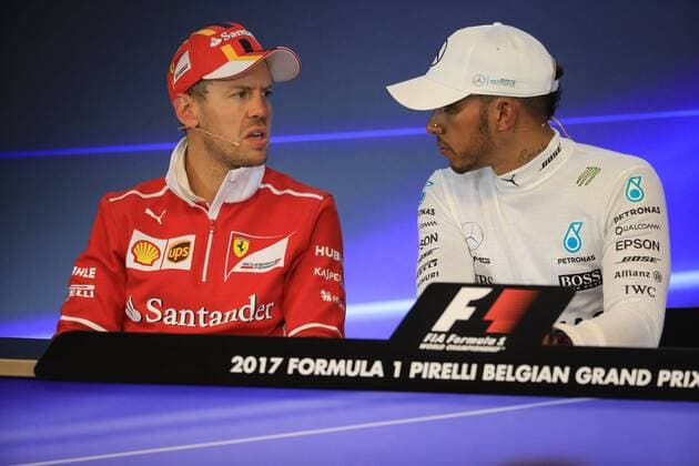 Spa 27 08 2017 Formule 1 GP F1 Belgique Dimanche Course Vettel Nâˆž5 Ferrari - Hamilton Nâˆž44 Mercedes FORMULE 1 : Grand Prix de Belgique - Course - Spa-Francorchamps - 27 08 2017 PHOTONEWS PANORAMIC  wo