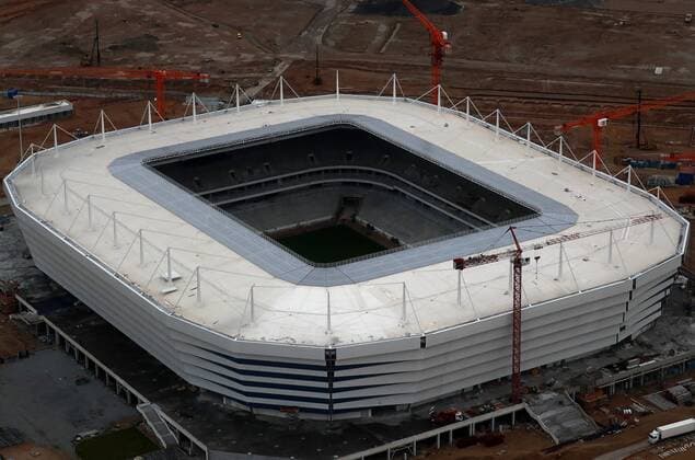 KALININGRAD, RUSSIA - AUGUST 27, 2017: An aerial image of the construction site of Kaliningrad Stadium, which is to host some football matches of the upcoming 2018 FIFA World Cup WM Weltmeisterschaft Fussball Sergei Fadeichev TASS  TS05D2D9