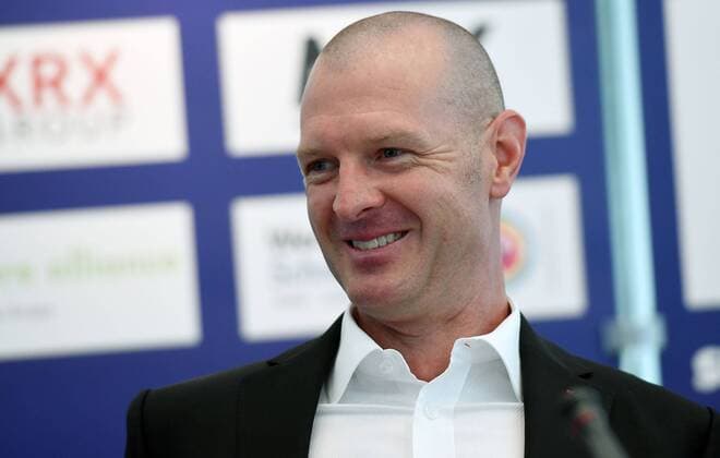 30.08.2017, xjhx, Fussball 1.Bundesliga Frauen, 1. FFC Frankfurt Saisoneroeffnungs-Pressekonferenz Saison 2017 18, emspor v.l. Trainer Matt Ross (1.FFC Frankfurt) Frankfurt am Main