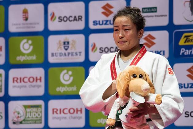 Judo World Championship WM Weltmeisterschaft Budapest 2017 - Day 3 Dorjsuren Sumiya of Mongolia on the podium for -57 category at the Judo World Championship Budapest 2017 on August 30, 2017 in Budapest, Hungary.  RokxRakun PacificxPress